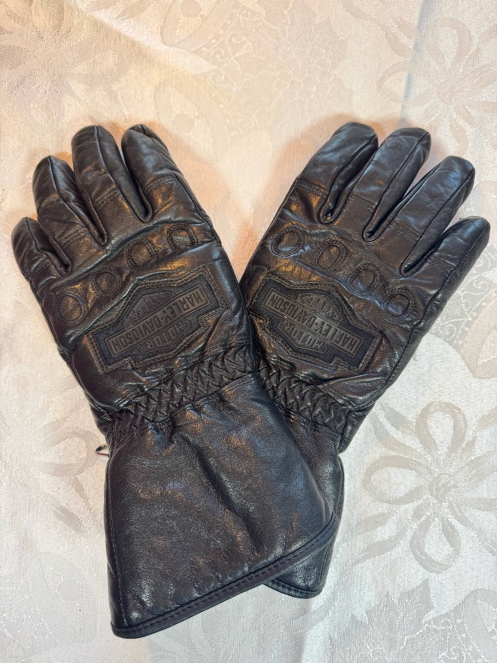 Harley-Davidson Black Leather Gauntlet-Style Insulated Motorcycle Riding Gloves